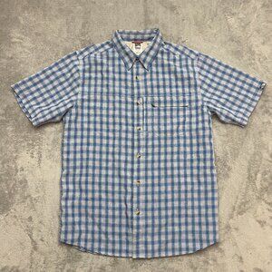 The North Face Men’s Medium Blue Plaid Short Sleeve Button Up Hiking Shirt TNF